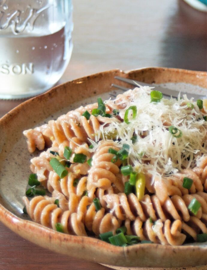 Einkorn Pasta with Garlic Scapes and Chives