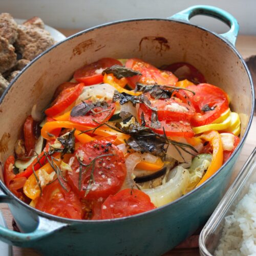 Baked Ratatouille with Turkey Sausages